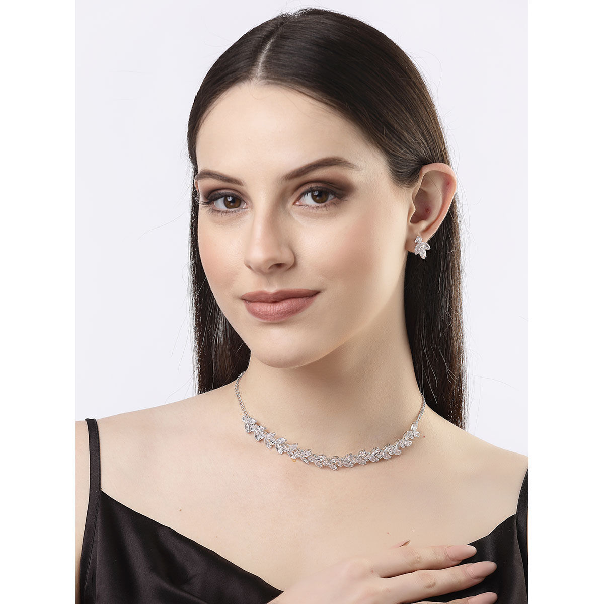 NVR Women's silver plated & Pink CZ stone handcrafted jewellery set
