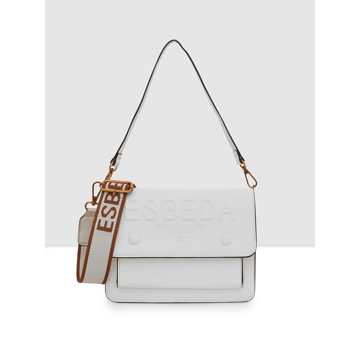 Buy ESBEDA White Embossed Designer Sling Bag with Detachable Strap Set of 2 Online