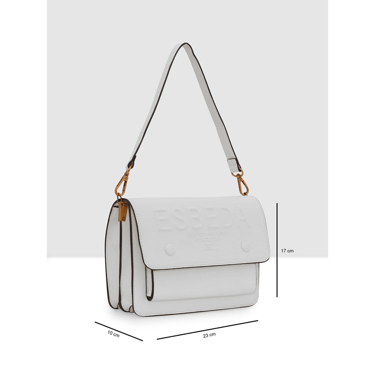 Buy ESBEDA White Embossed Designer Sling Bag with Detachable Strap Set of 2 Online