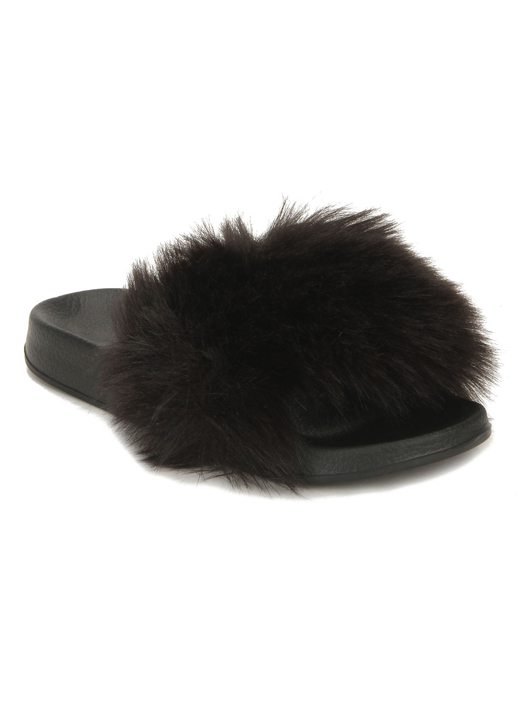 Truffle Collection Total Black Fur Sliders UK 3