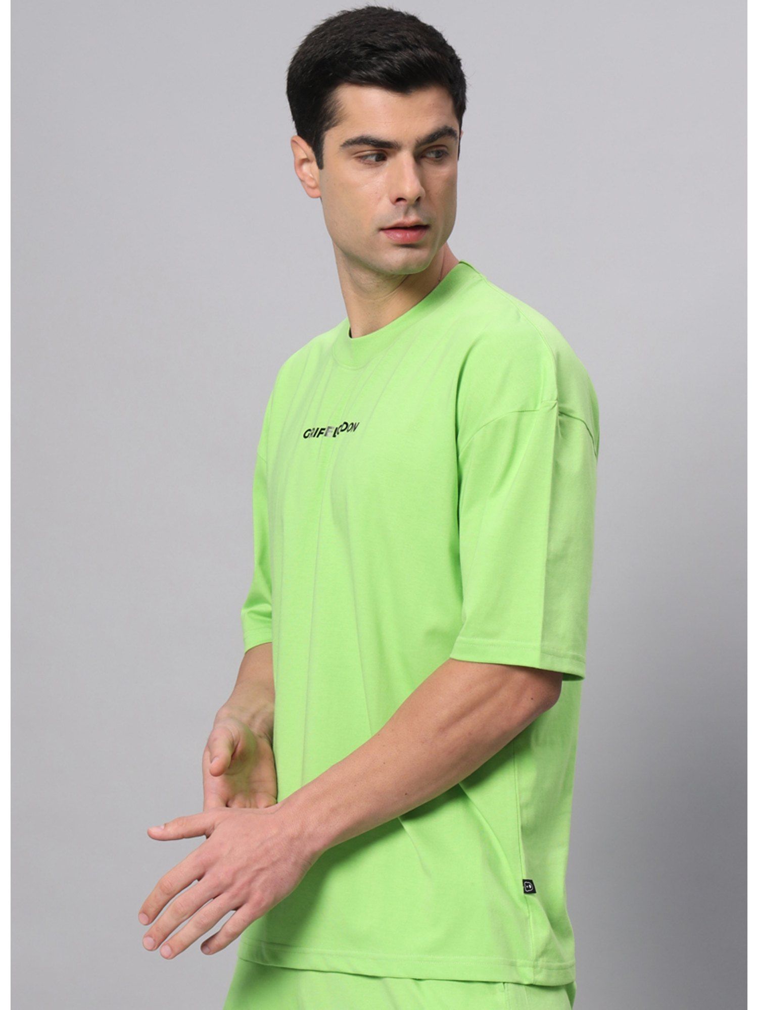 Buy Griffel Green Basic Logo Drop Shoulder Oversized Parrot T