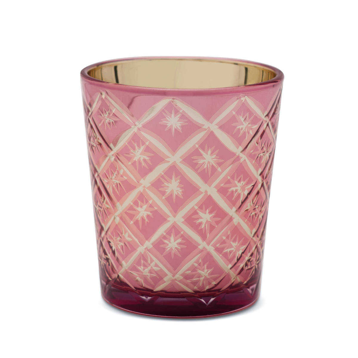 Buy Pure Home + Living Set of 4 Pink and Gold Cut Glass Tumblers Online
