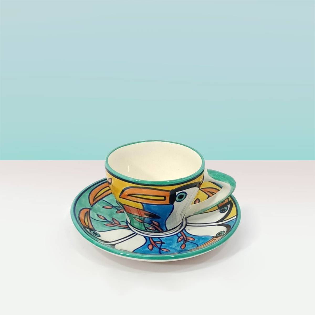 Amalfiee Ceramics Handmade And Handpainted Tropical Bay Cup And Saucer Set Of 2