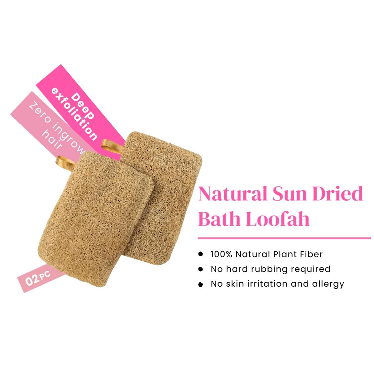 Rhe Cosmetics Natural Loofah Sponge - Sun Dried Body Scrubber For Gentle Exfoliation