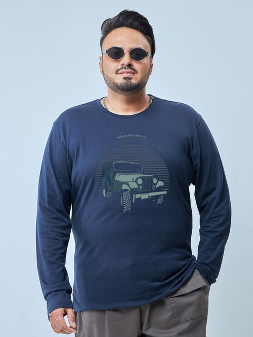Bewakoof Men's Blue Off Road Jeep Graphic Printed Plus Size T-shirt