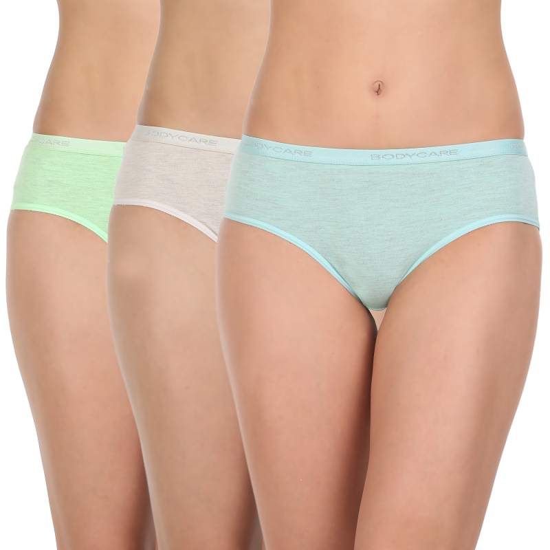 BODYCARE Pack of 3 Bikini Style Cotton Briefs in Assorted colors with Lace  Crotch-E1457C