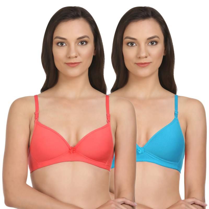Bodycare Lightly Padded T-Shirt Bra In Coral-Firozi Color (Pack of 2) - 34B