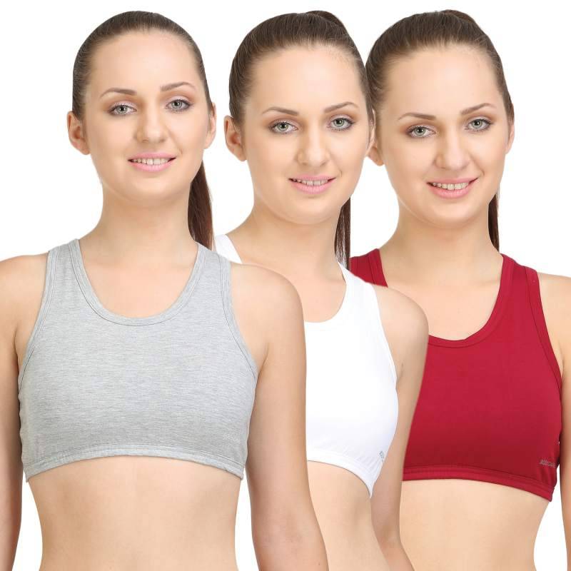 Bodycare Sports Bra In Grey-Maroon-White Color (Pack of 3) - 36B