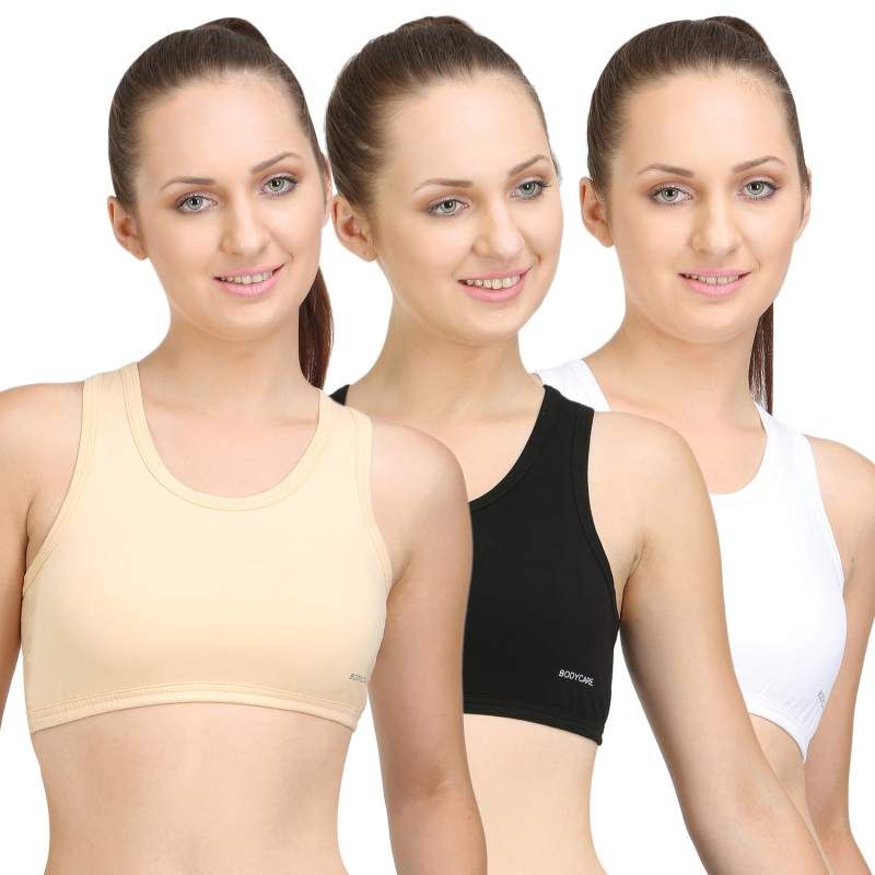 Buy Bodycare Sports Bra In Black-Skin-White Color (Pack of 3) Online