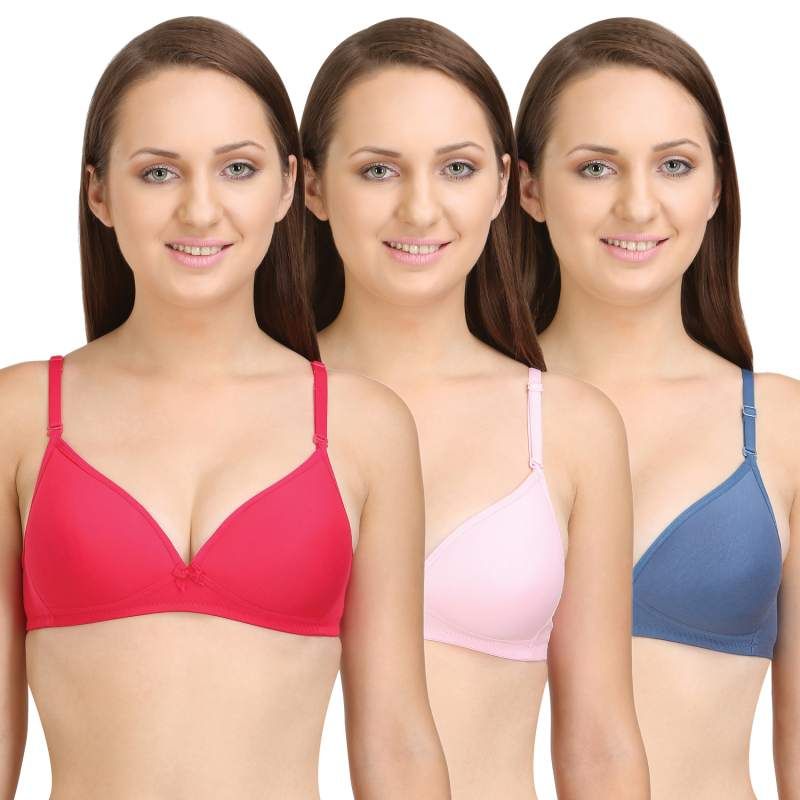 Buy Bodycare Pack of 3 Premium Perfect Coverage Bra In Rani Colour online