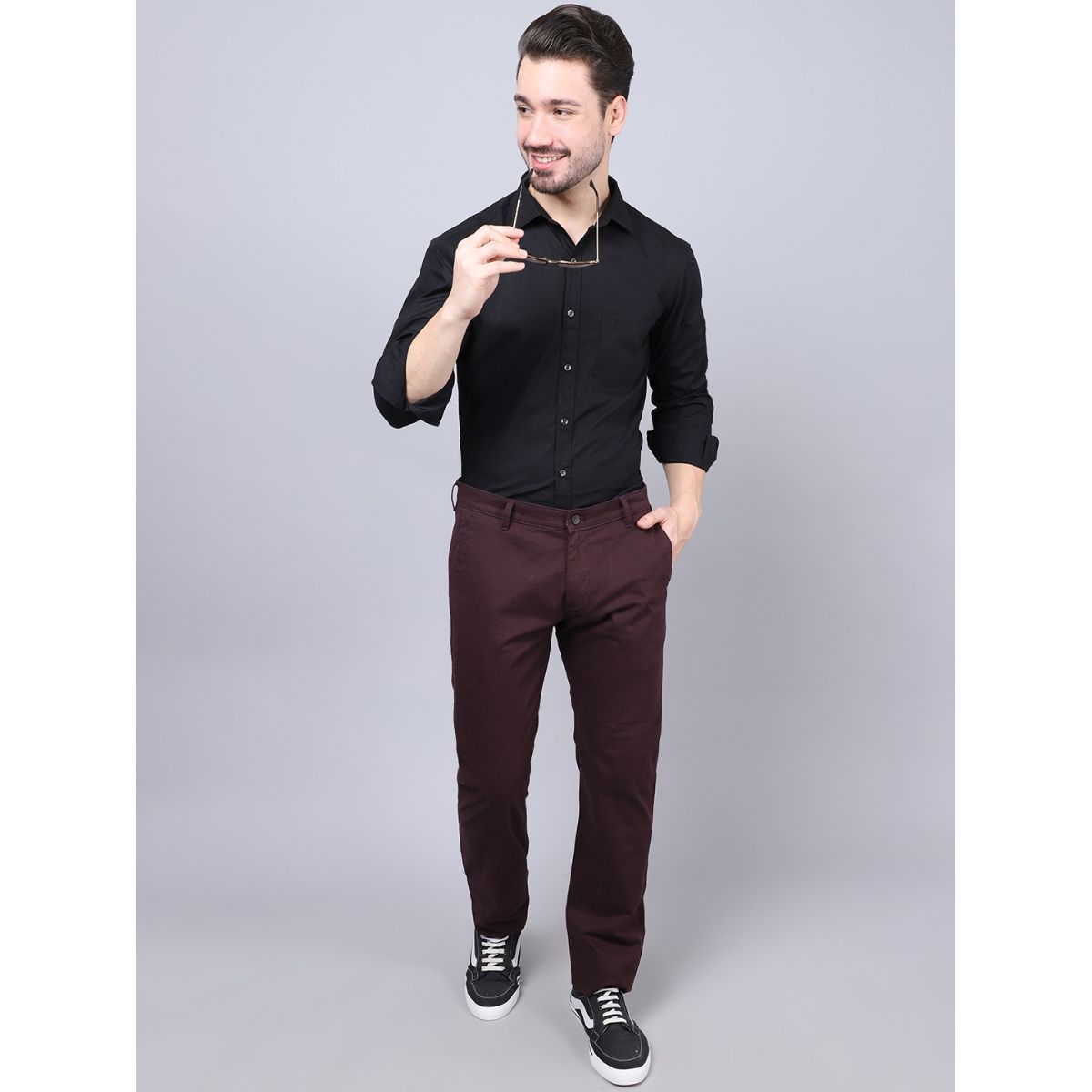 Buy Cantabil Men Wine Trouser Online