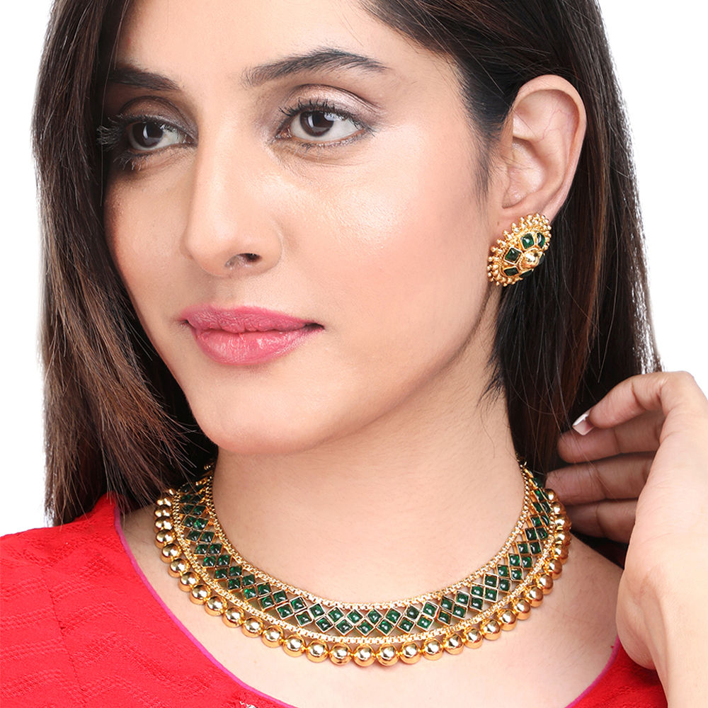 Yellow Chimes Ethnic Handcrafted Green Stone Necklace Set Buy Yellow