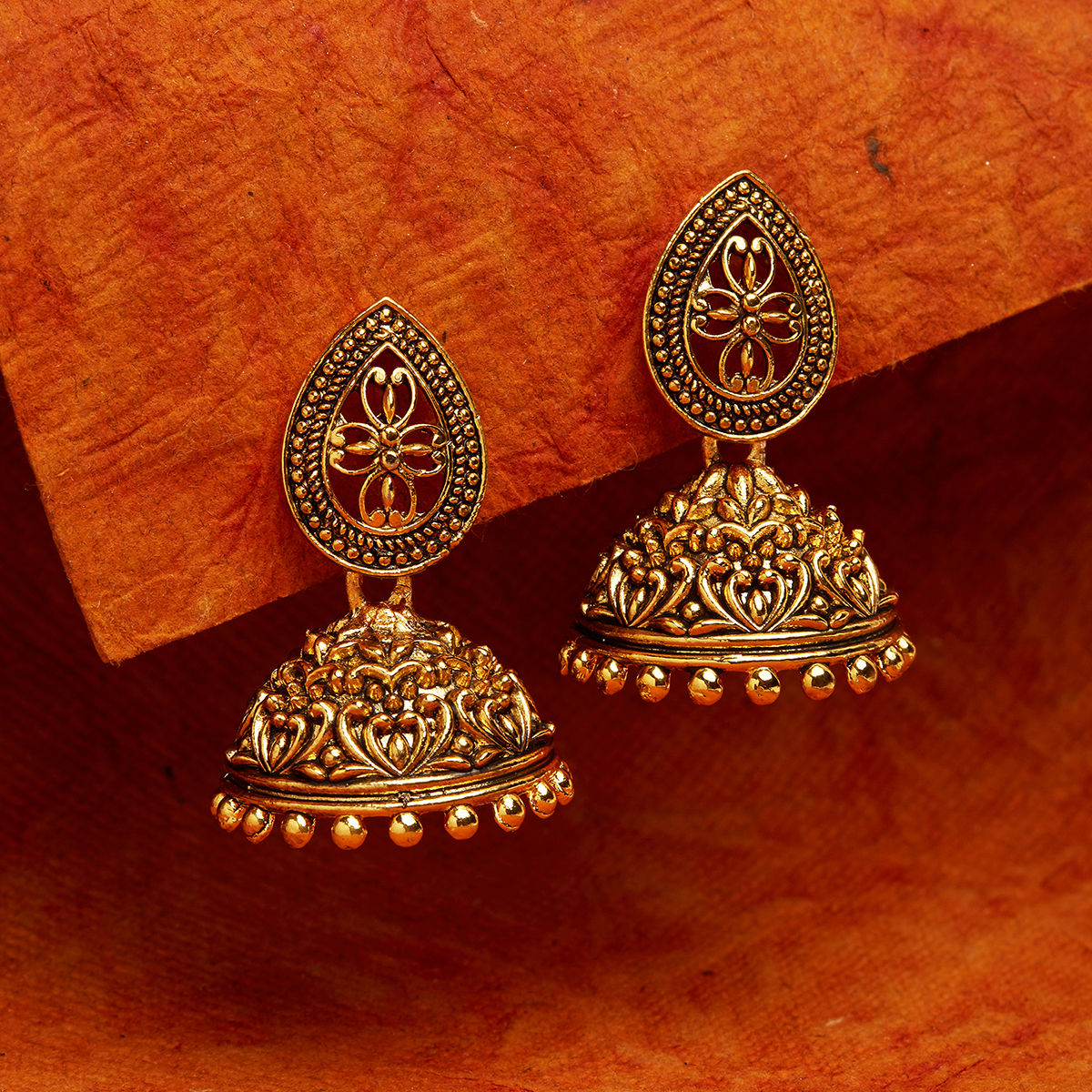 Fida Ethnic Indian Traditional Gold Jhumka Earrings(OSXXIJE21 ...