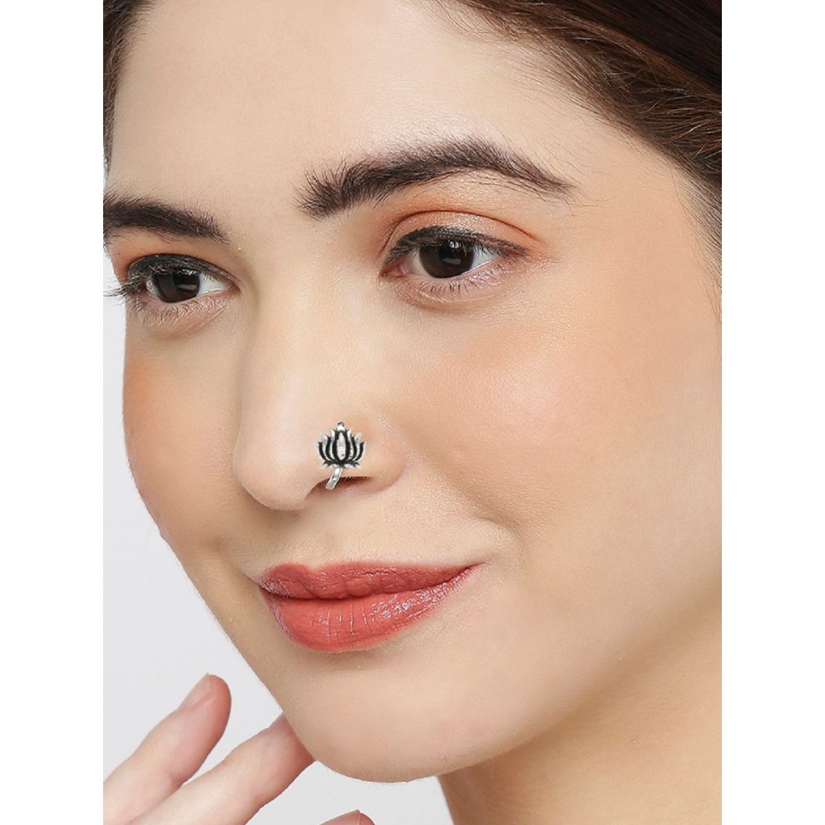 Buy OOMPH Oxidised Silver Louts Traditional Nose Ring Nose Pin Online