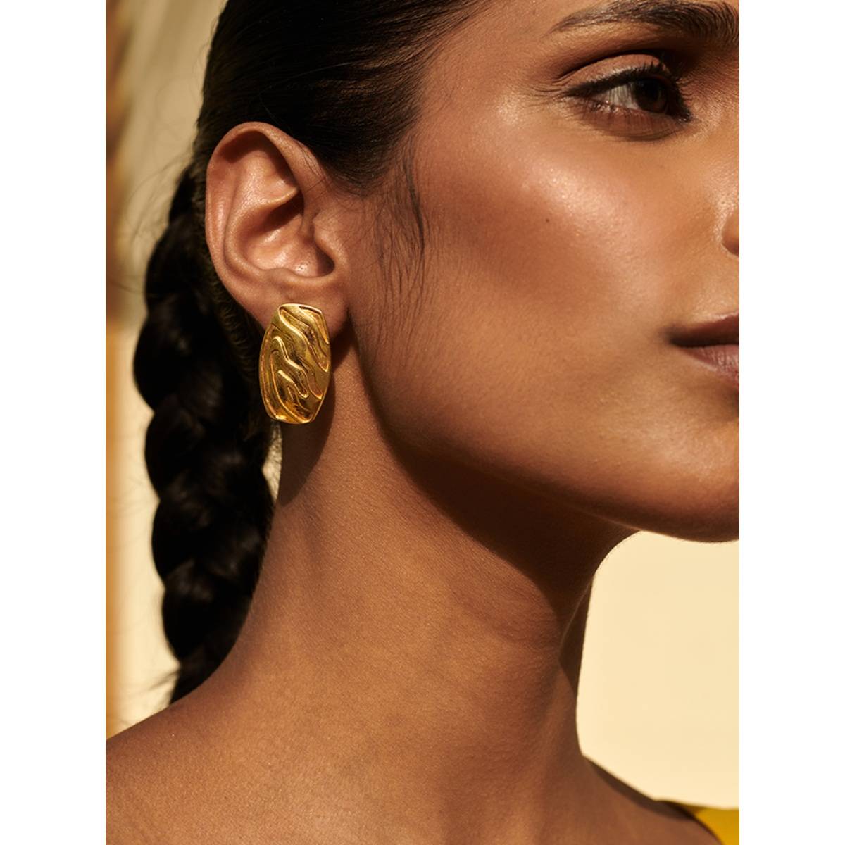 Perfectly Average Carved Stripe Studs Earring | 18K Gold Plated Women Jewellery
