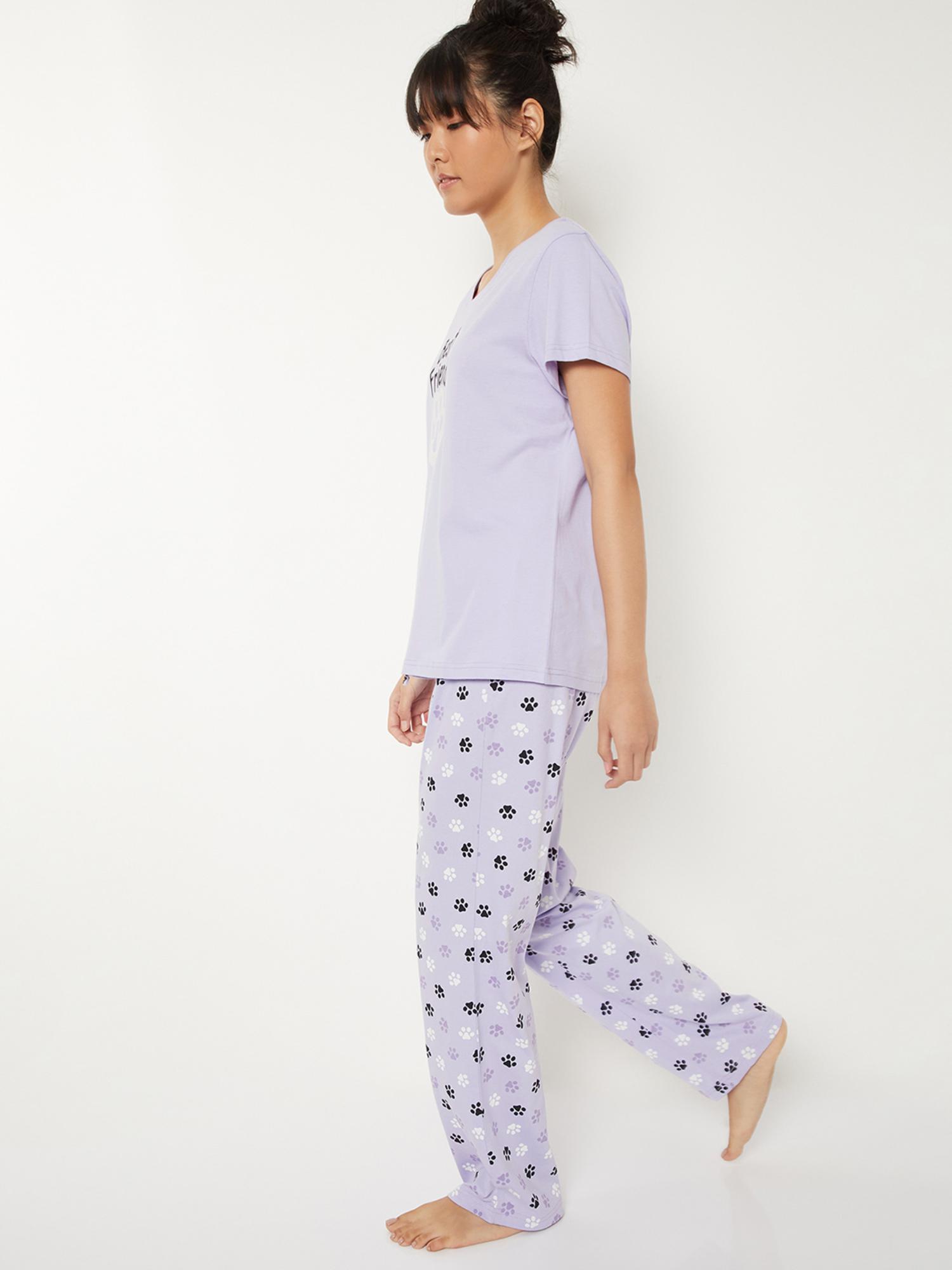 Buy max Women Printed Pyjama with T-Shirt Lavender Online