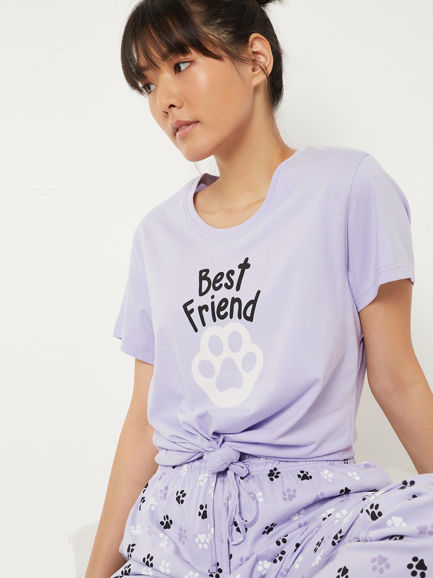 Buy max Women Printed Pyjama with T-Shirt Lavender Online