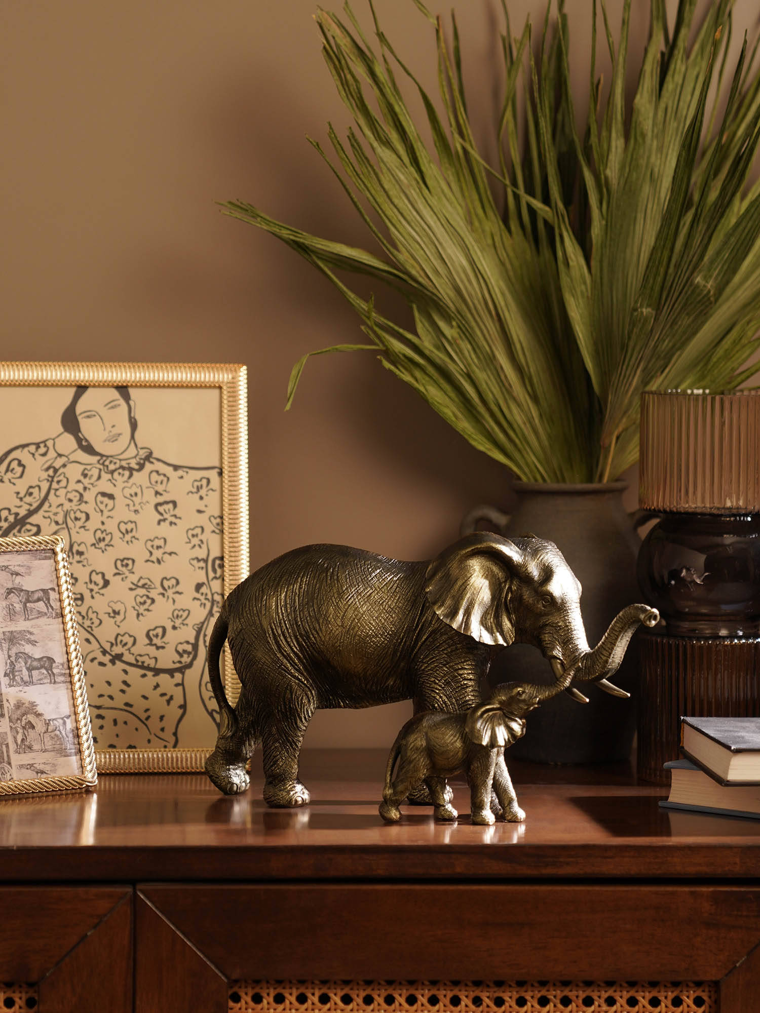 Pure Home + Living Brown Polyresin Standing Mother & Baby Elephant