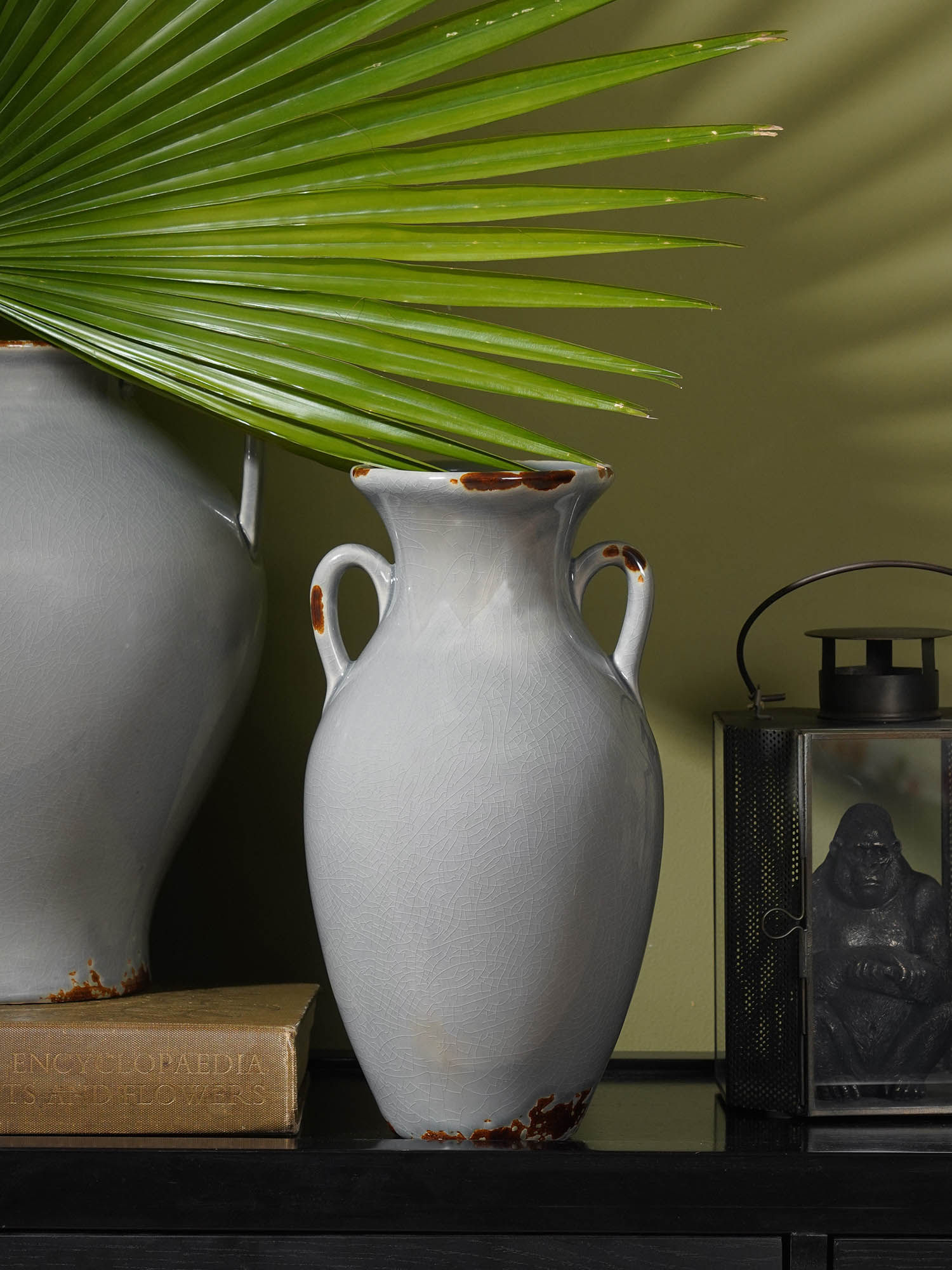 Buy Pure Home + Living Grey Rustic Ceramic Vase with Two Handles