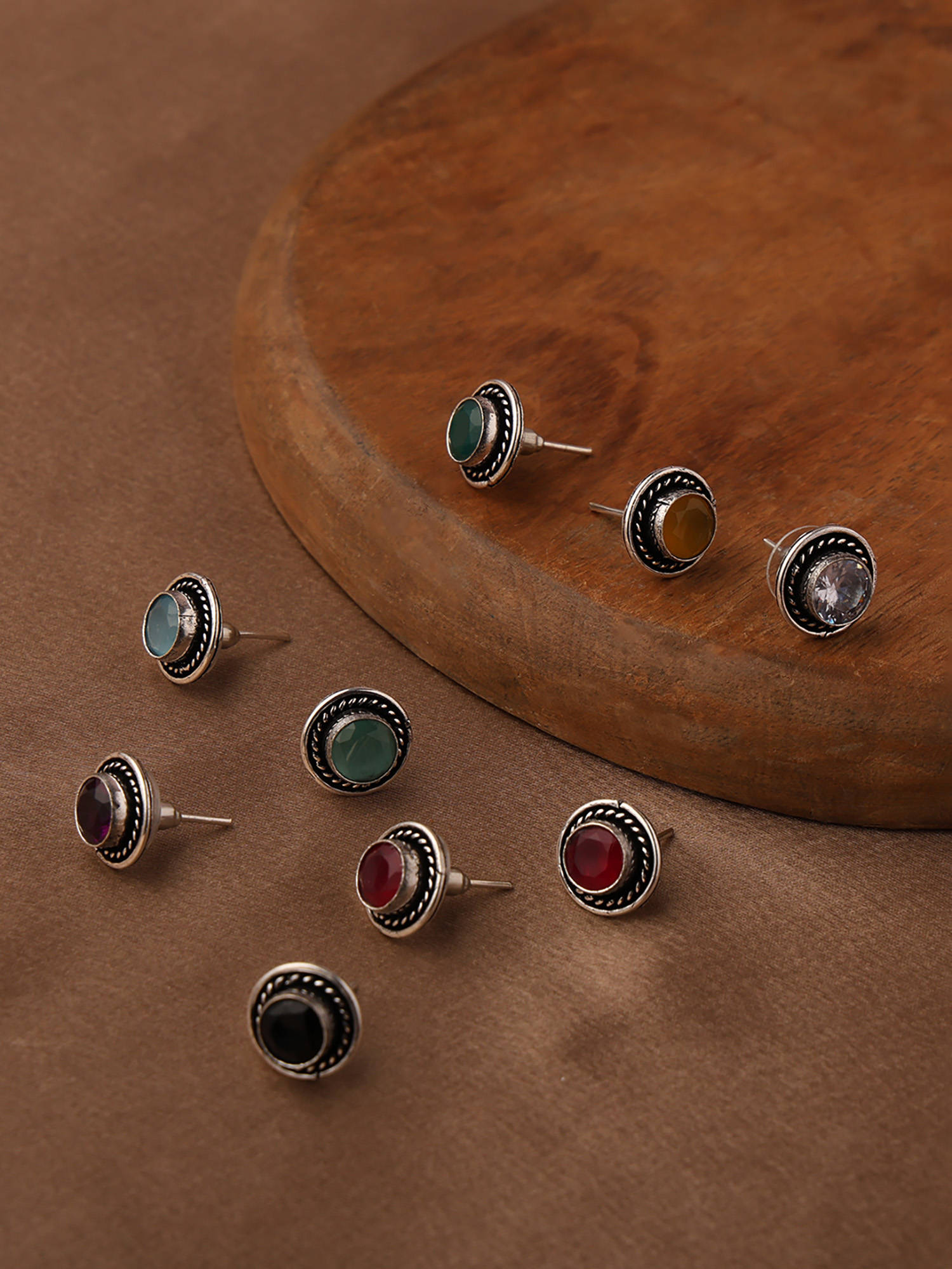 VENI 92.5 Silver-Plated Artificial Stones Drop Earrings (Pack of 10)