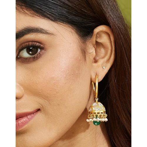 Buy Fabindia Gold Plated Silver Jhumka Green Stone Earrings Online