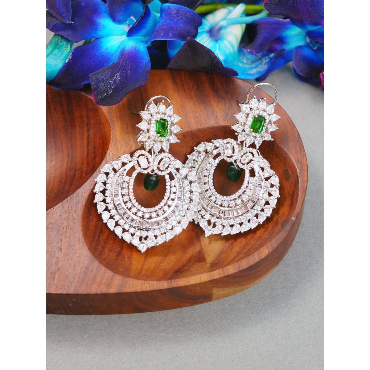 Shhimmerz Jewellery Small Green Baguette Drop Danglers Green Earrings