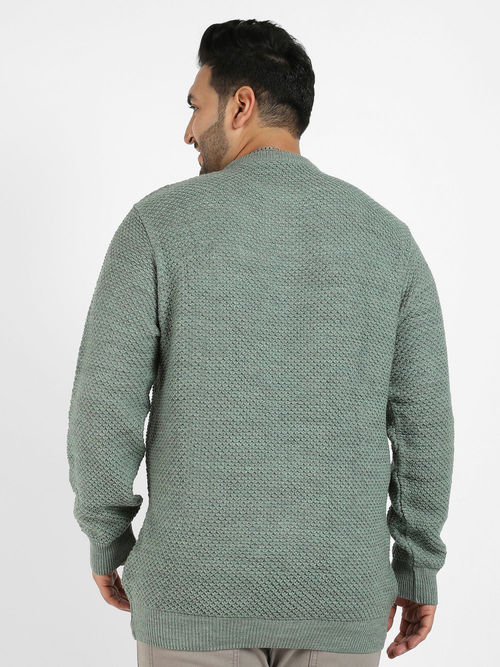Buy Instafab Plus Men Olive Green Textured Knit Pullover Sweater