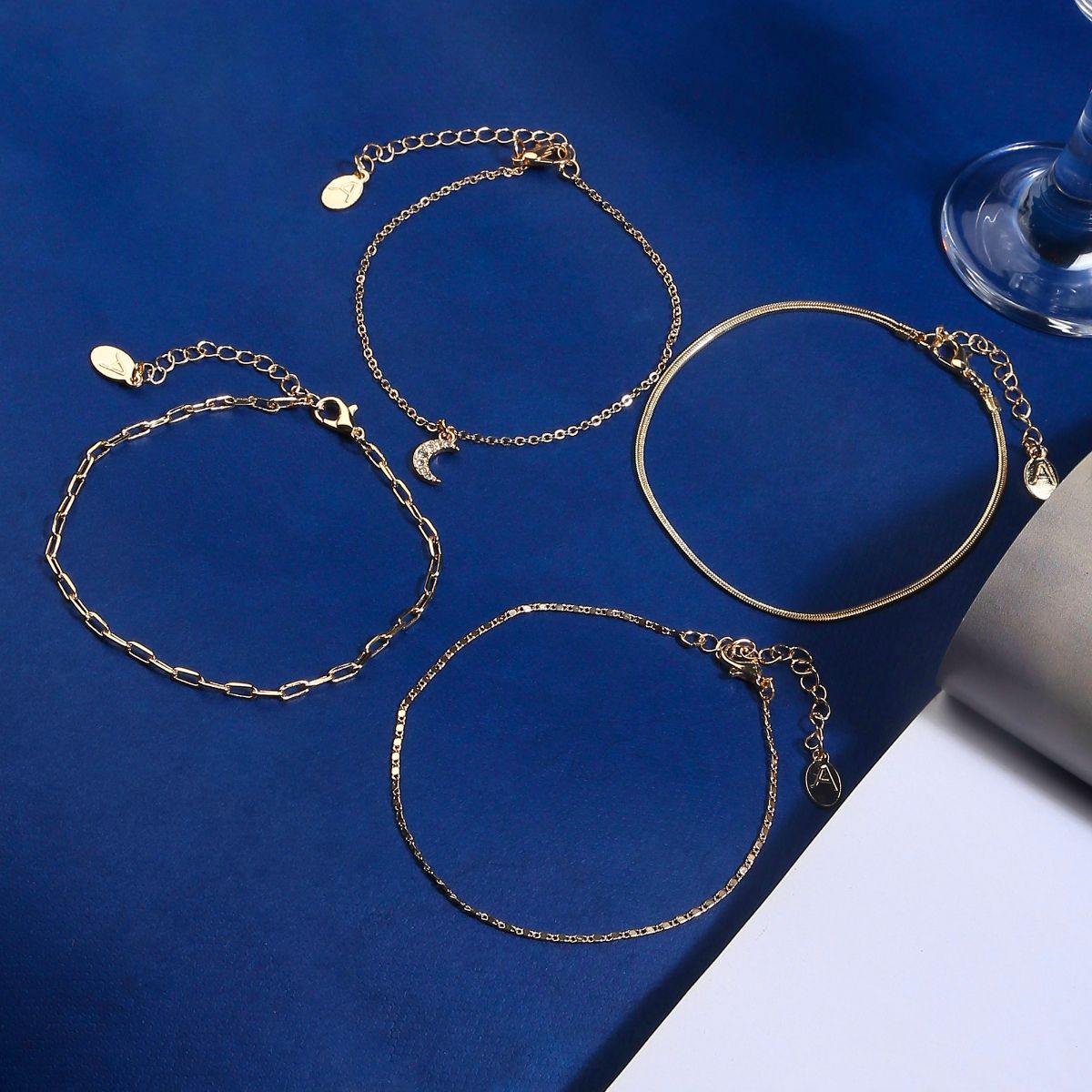 Accessorize London Womens Gold 4 Moon & Snake Chain Anklet Pack Buy