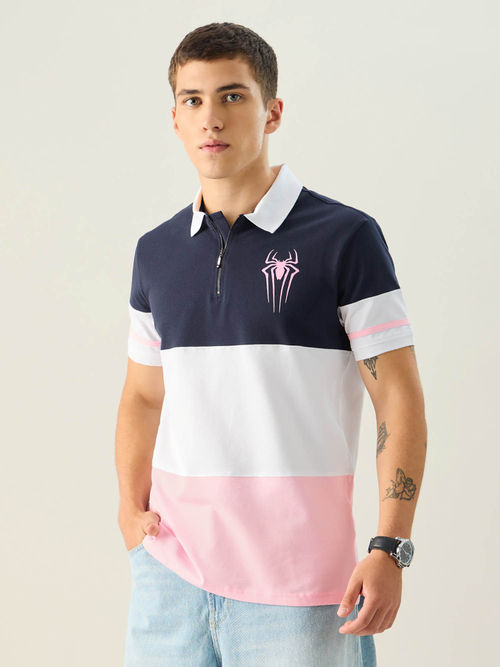 The Souled Store Official Spider-Man: Logo (Colourblock) Zipper Polo T-Shirt