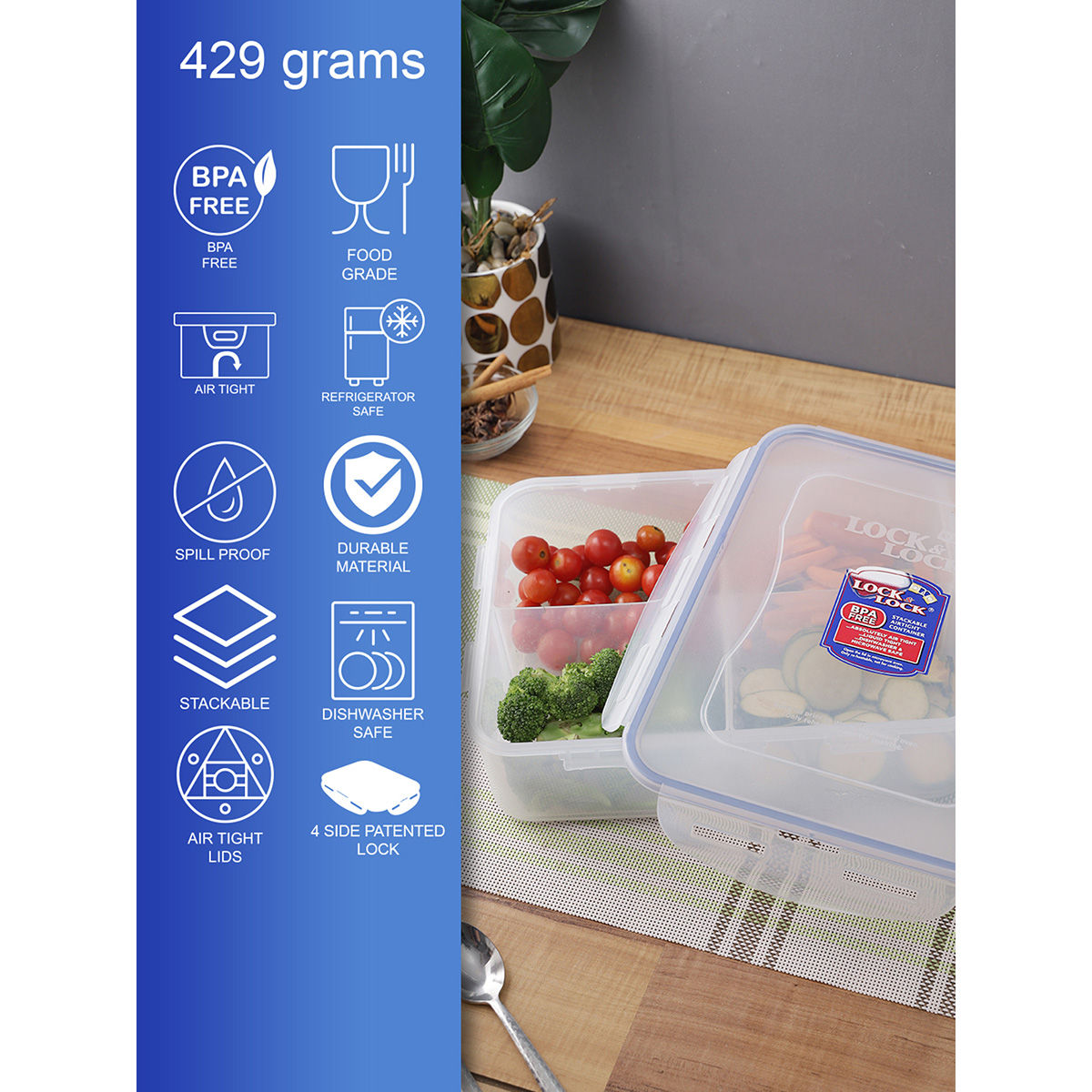 Lock & Lock Classic Plastic Airtight Divider Food Storage Container