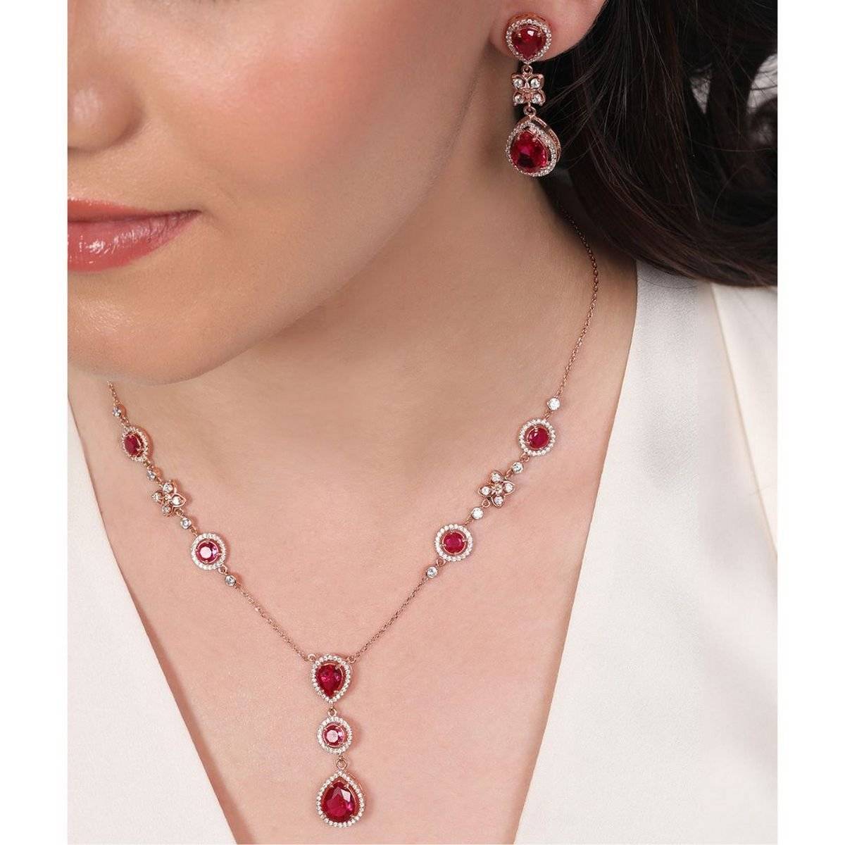 Zavya Blossom Bloom 925 Sterling Silver Rose Gold-Plated Jewellery Set