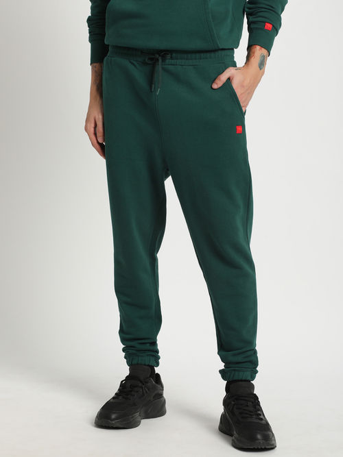 THE BEAR HOUSE Men Green Cotton Solid Trackpant