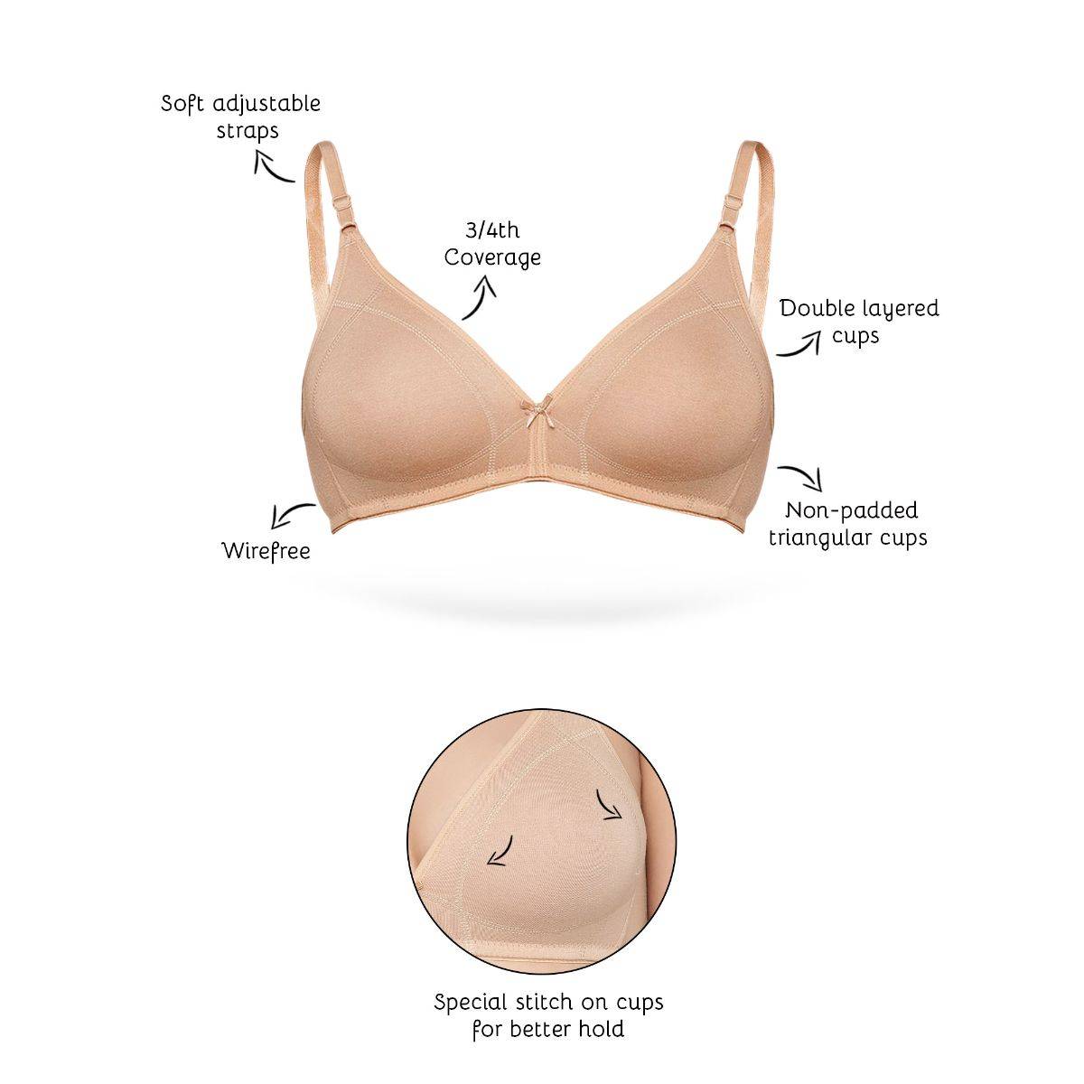 Buy Inner Sense Organic Cotton Seamless Triangular Bras With Supportive ...