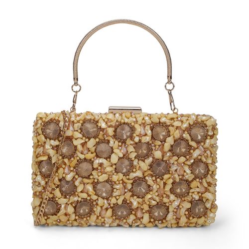 Metro Gold Women Jute Embellished Minaudiere Clutch with Detachable Chain  (10)
