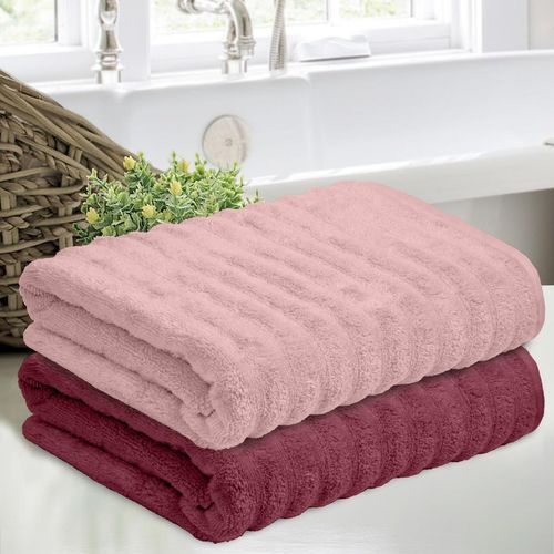 Haus Kinder 100 Percent Cotton Zero Twist Bath Towel Set 520 Gsm-Deep Red  and Blush (L)