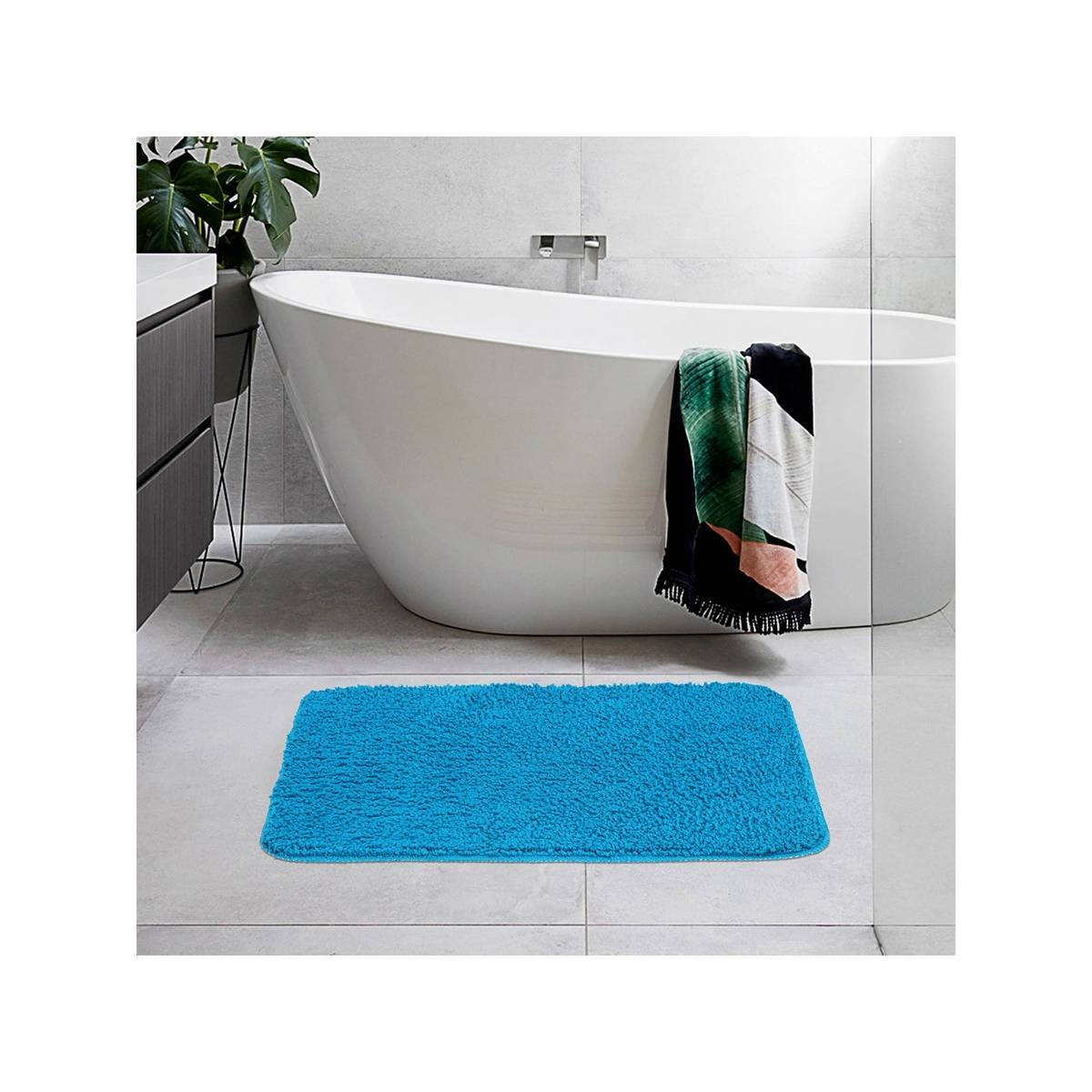 OBSESSIONS Anit-Skid Textured Polyester Bath Mat, Teal