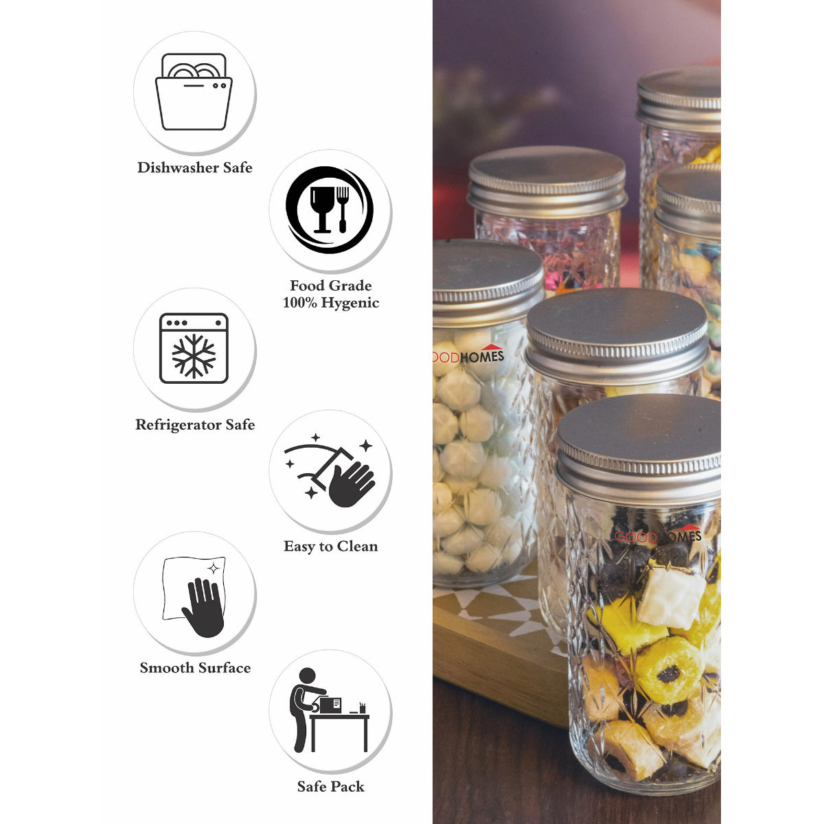 Goodhomes Glass Storage Jar With Silver Metal Lid (Set of 6) Buy Goodhomes Glass Storage Jar
