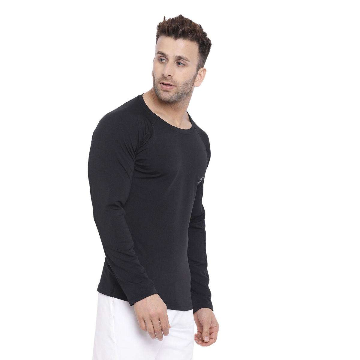 CHKOKKO Mens Round Neck Full Sleeves Compression T-Shirt Black (XL)