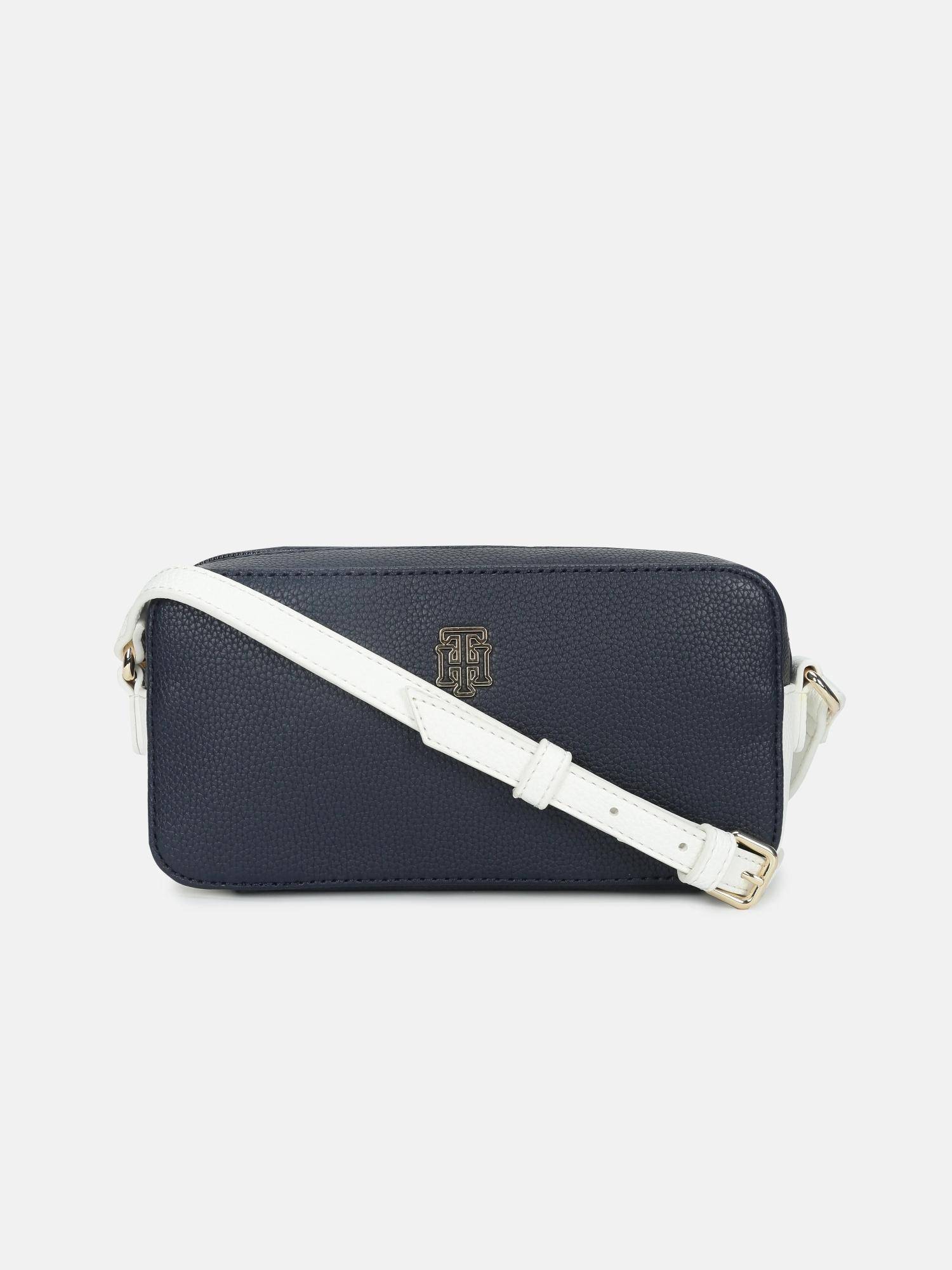 Tommy Hilfiger Solid Navy Blue Polyurethane Sling Bag