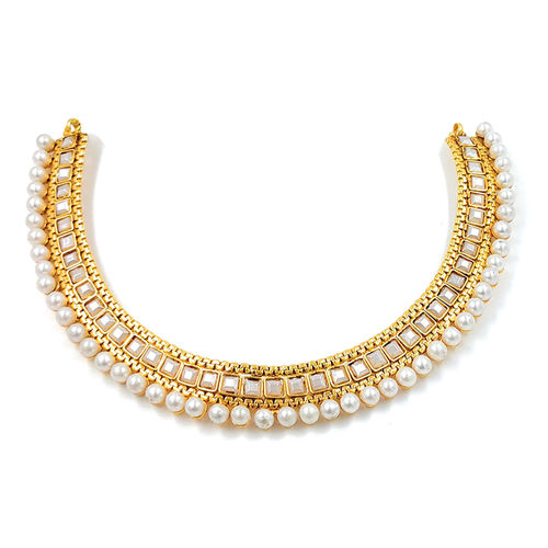 Peora White Pearl Choker Necklace Set for Women