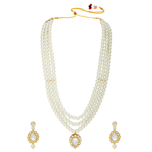 Jwellmart Women's Kundan Pearl Rani Haar Set – Necklace, Earrings & Maang Tikka, Traditional Jewelry