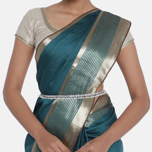 Peora Silver Plated White Kundan Baby Pearl Waist Belt Belly Chain for Women