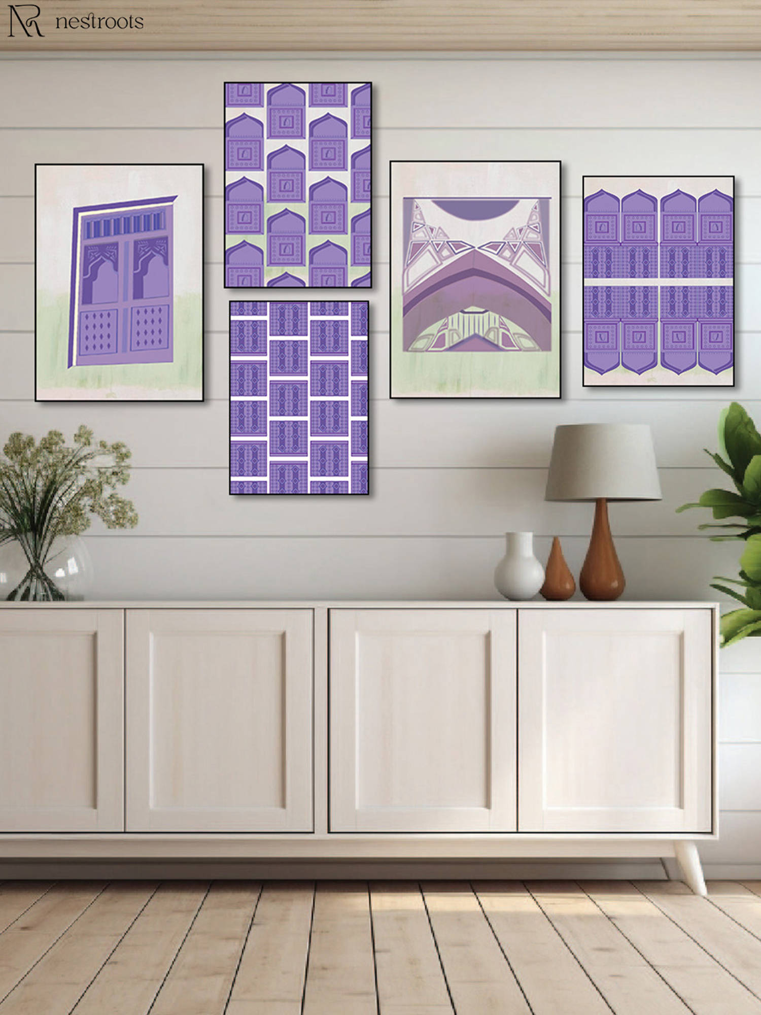 Nestroots Islamic Tomb Wall Painting Canvas (Pack of 5)
