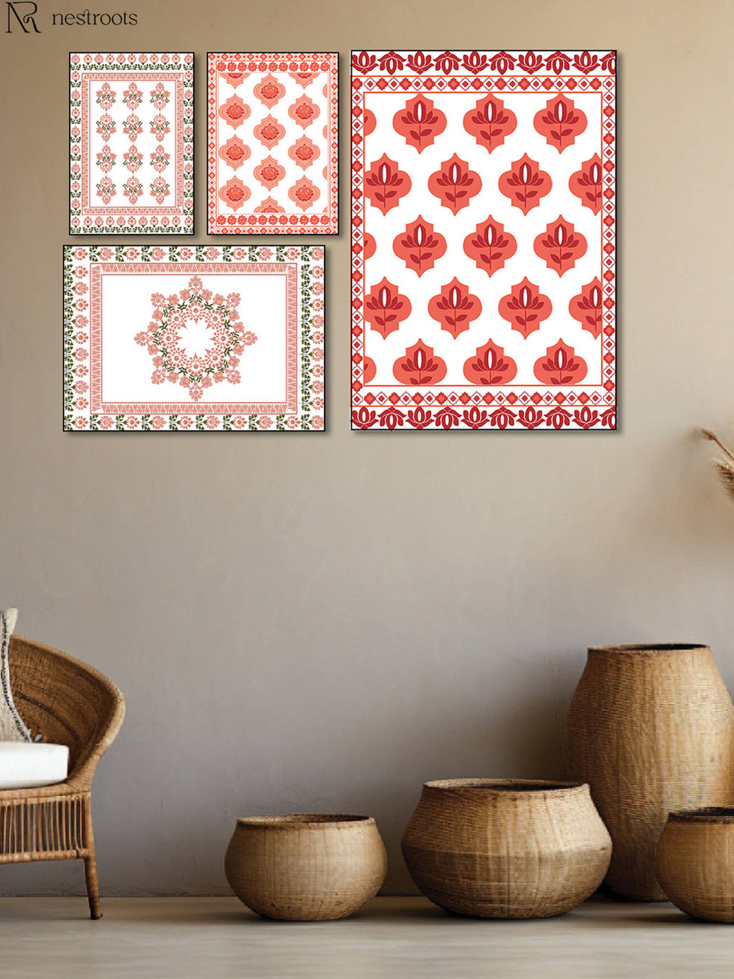Nestroots Mughal Bazaar Bustle Canvas Wall Painting (Pack of 4)