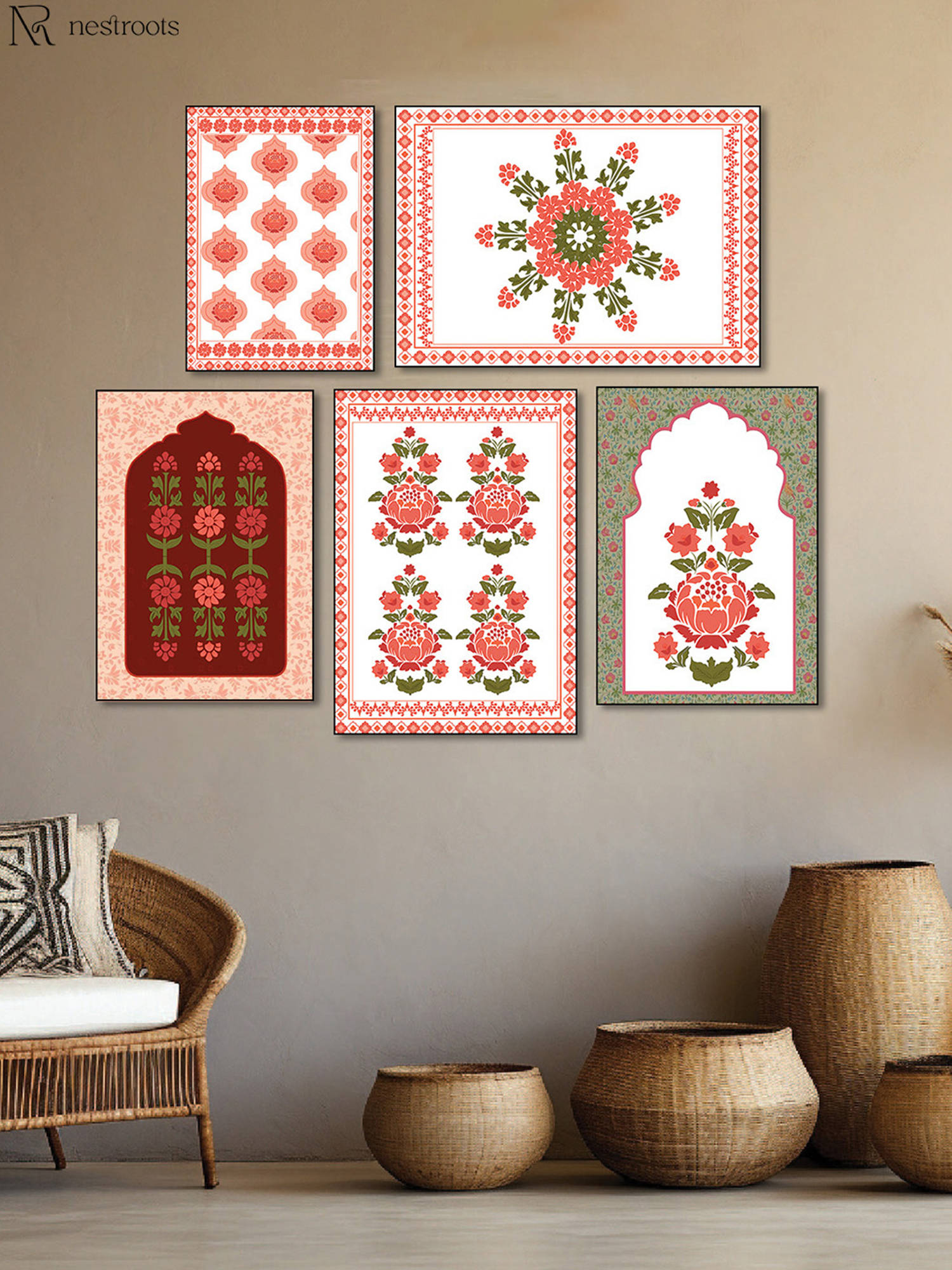Nestroots A Royal Menagerie Of Blooms Wall Painting (Pack of 5)
