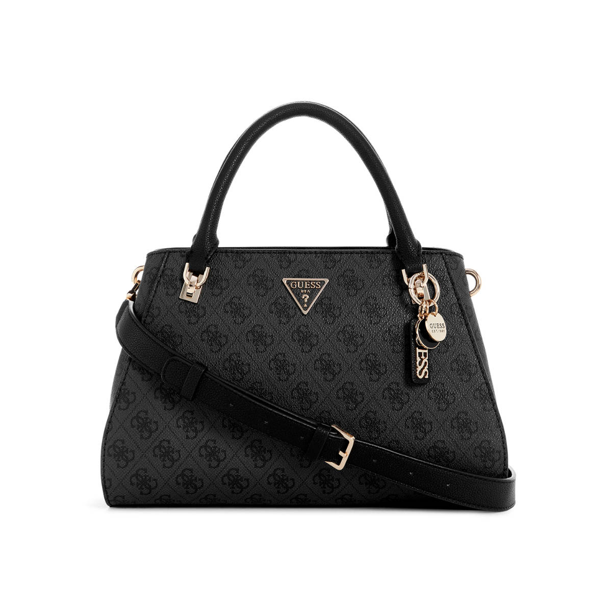 Guess Charcoal Logo Printed Noelle Luxury Satchel Bag