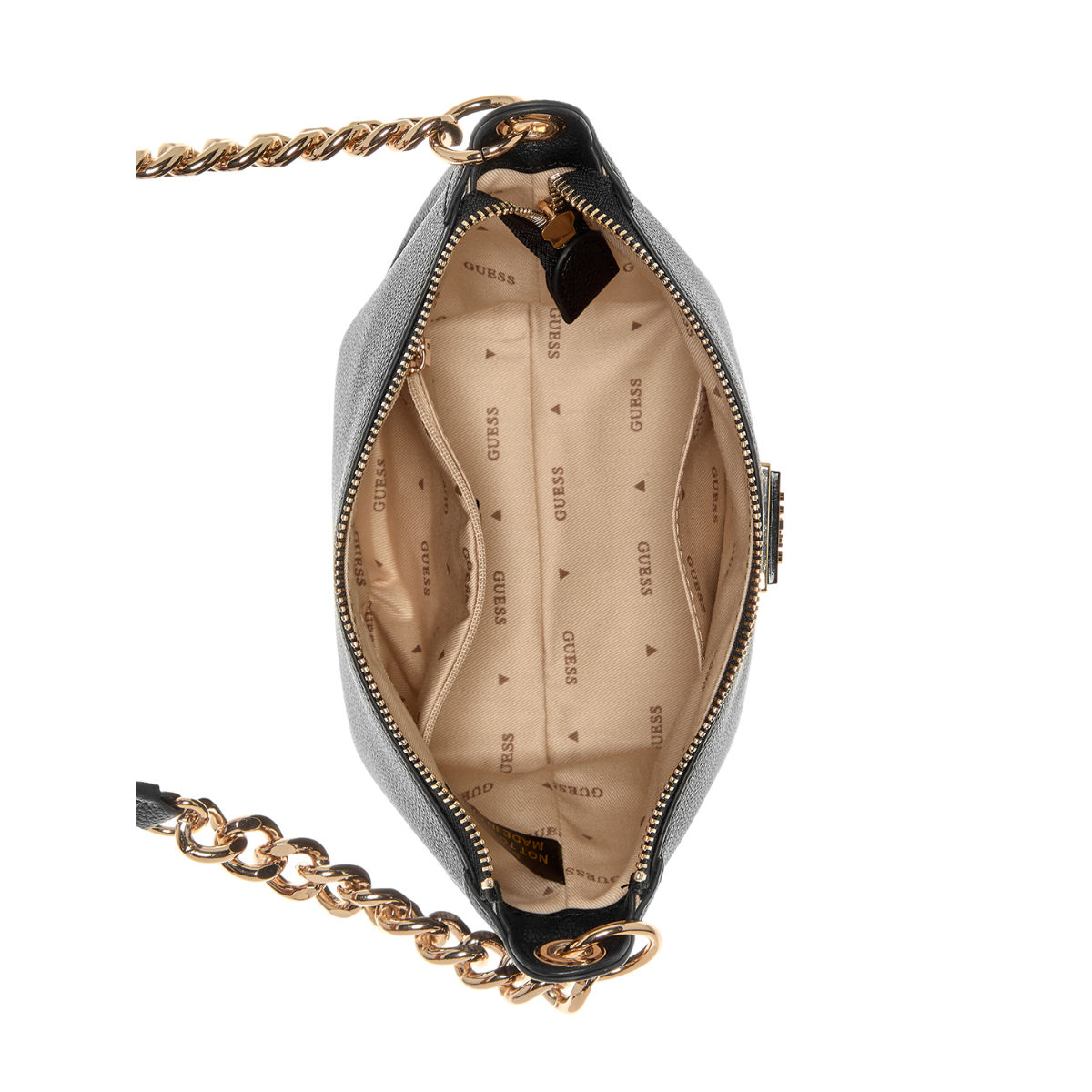 Buy Guess Black Solid Meridian Top Zip Shoulder Bag Online