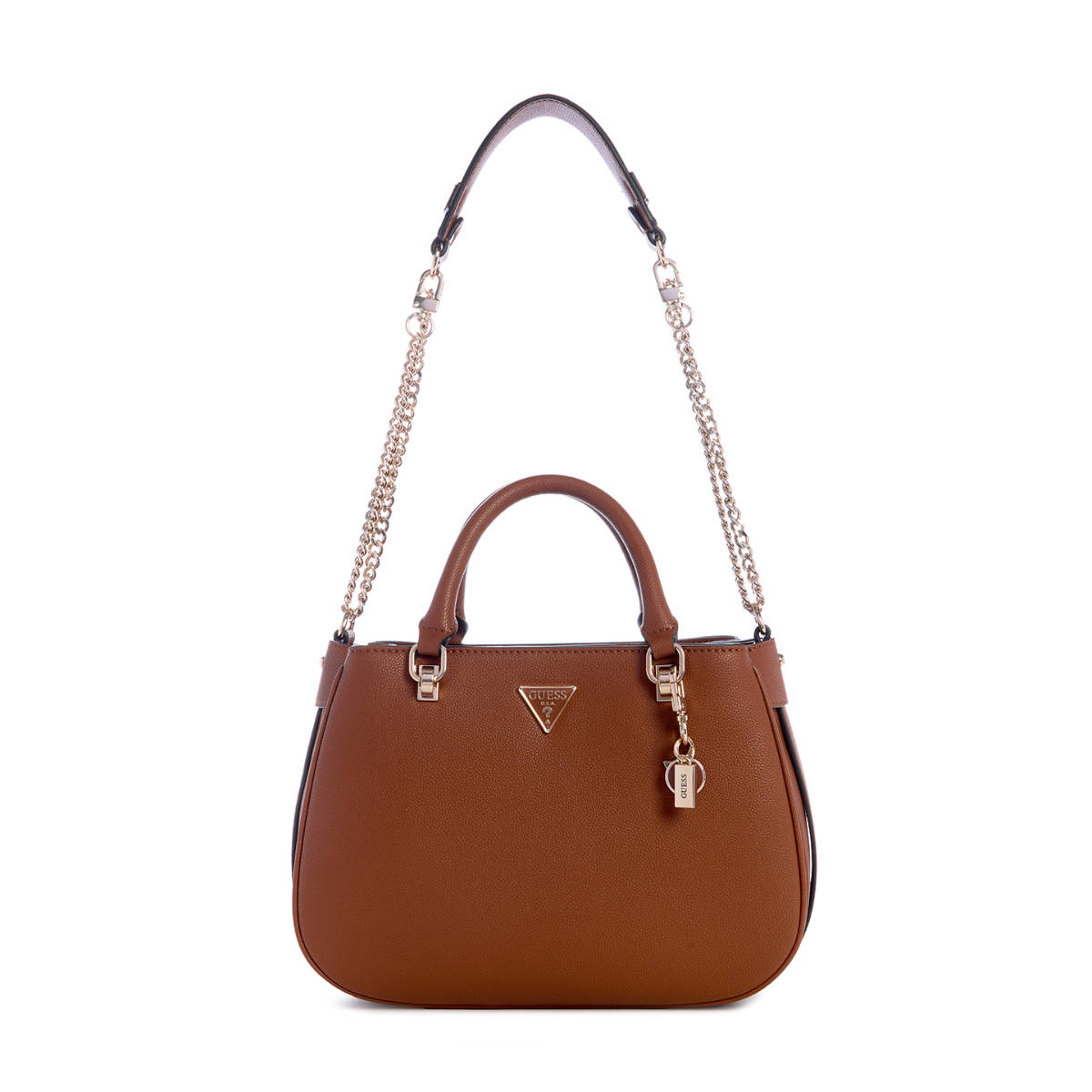 Guess Cognac Brown Solid Fedora Satchel Bag