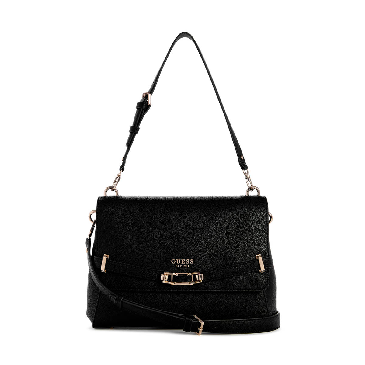 Guess Black Solid Sylvie Flap Shoulder Bag