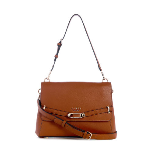 Guess Brown Leather Shoulder Bag Guess Cognac Brown Solid Sylvie - Main Image